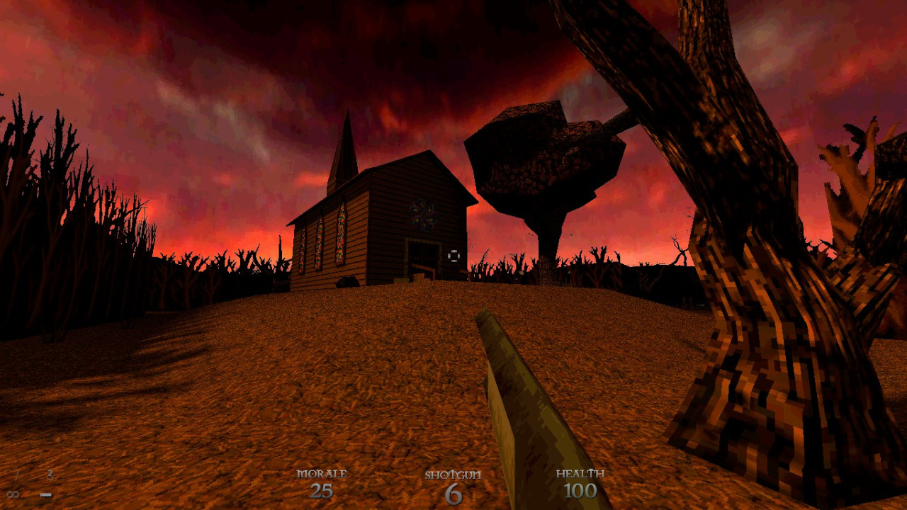 A screenshot of the third level of Dusk - Old Time Religion.