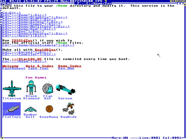 The TempleOS user menu.